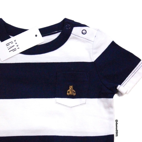 NWT Baby Gap Navy/White Stripe Brannan Bear Onesie - Picture 3 of 7